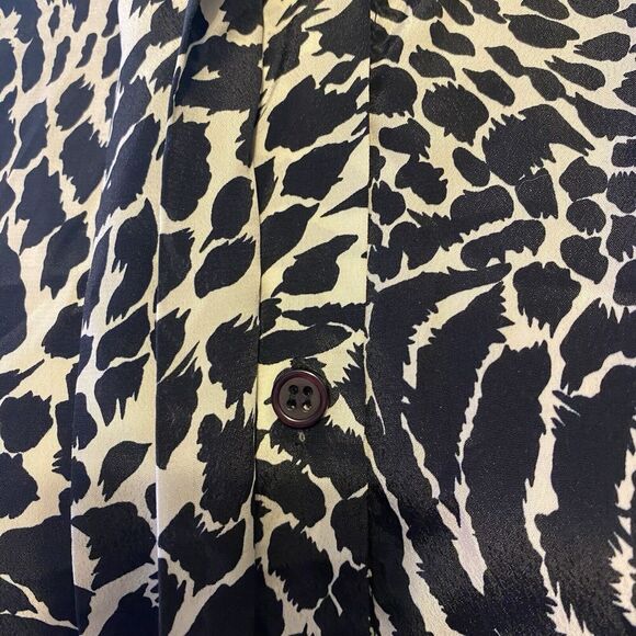 VTG 80s JORDAN WOMAN BUTTON UP SHIRT SIZE 9/10 BLACK WITH LEOPARD PRINT SILKY - Picture 8 of 11